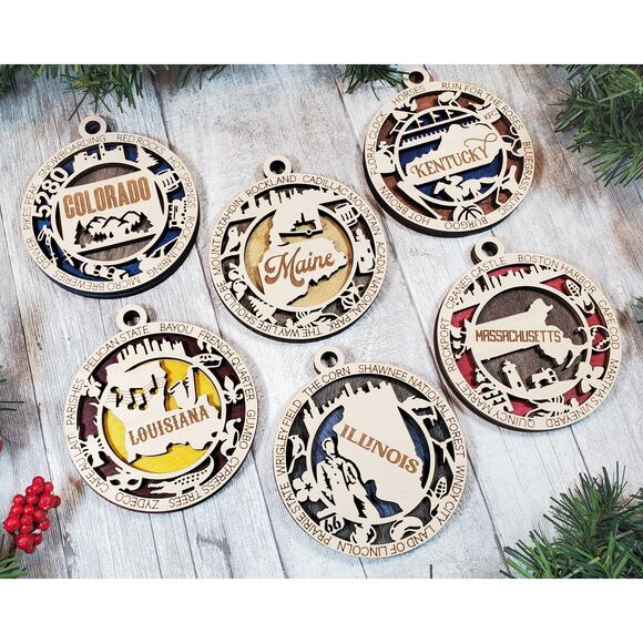 State Ornaments Wooden Gift USA Souvenirs Christmas Tree Decoration For Traveler - Picture 7 of 12
